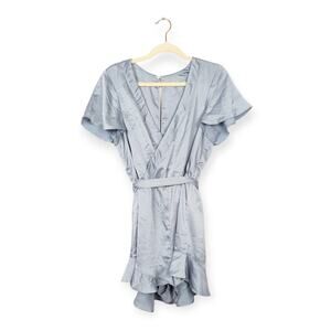 Show Me Your MuMu Light Steel Blue Luxe Satin Say I Do Romper Size L